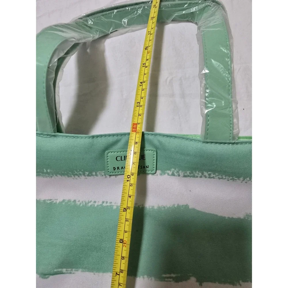 Clinique‎ Striped Tote Bag Green White Makeup Cosmetic Travel Beach /0316